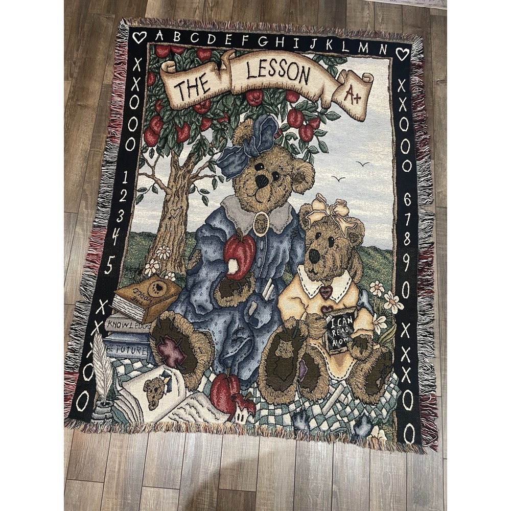 Boyds Bears & Friends The Lesson Throw Blanket Afghan Tapestry Teacher 51" X 68"